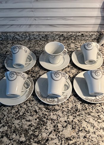 Gri Desenli Beyaz Kahve Fincan Takımı - Görsel 2