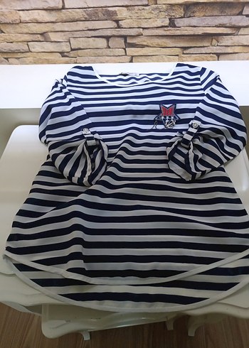 Kısa Kollu Mavi Çizgili  Tişört - Görsel 3