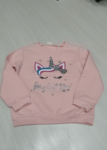 Pembe Unicorn Baskılı Kız Sweatshirt