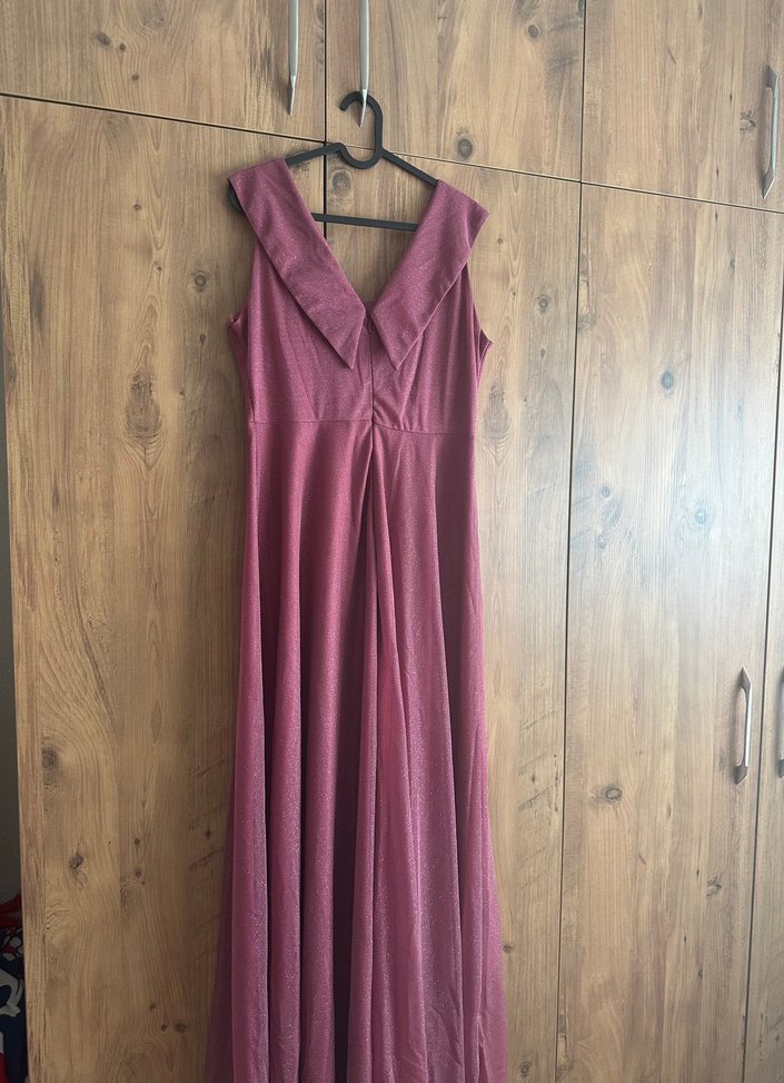 Bordo V Yakalı Uzun Drapeli Kadın Elbise - Görsel 2