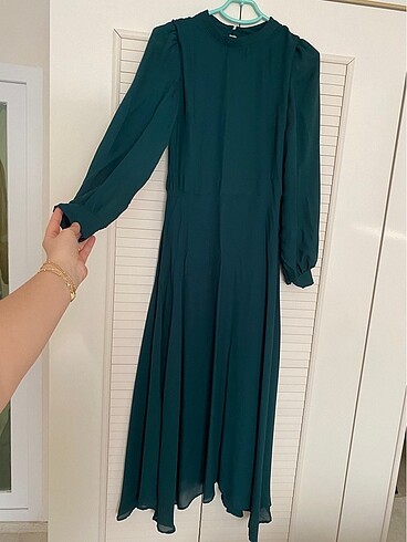 Zümrüt Yeşili Uzun Kollu Maksi Elbise