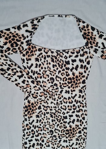 Leopar Desenli Uzun Kollu Uzun Elbise
