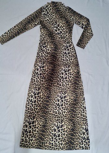 Tasarımcı Leopar Desenli Uzun Kollu Elbise