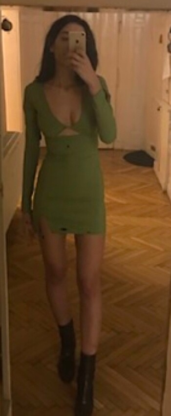 xs Beden yeşil Renk Mini Dar Elbise