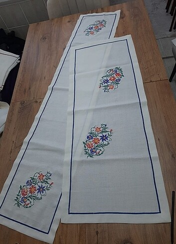 Kanaviçe masa örtüsü runner çeyiz seti