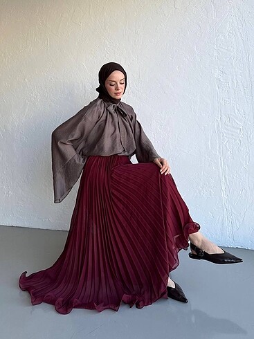 40 Beden bordo Renk H&M Model Şifon Etek