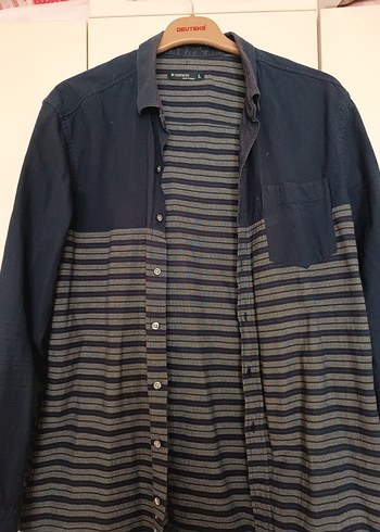 Erkek Gri Mavi Denim Uzun Kollu Gömlek - Görsel 2