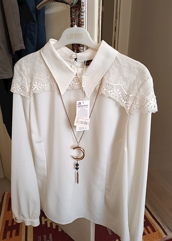 Zincir Detaylı Beyaz Midi Kadın Gömlek - Görsel 2