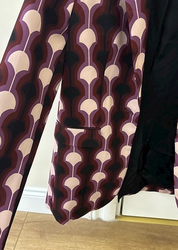 Bordo Desenli Kadın Midi Blazer Ceket - Görsel 4