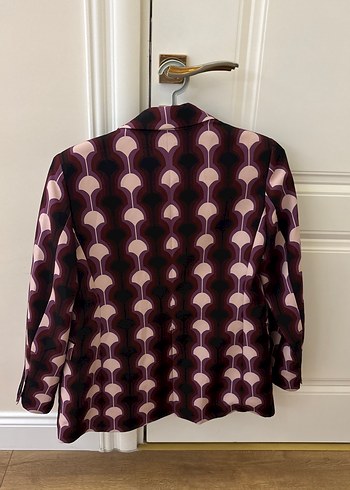 Bordo Desenli Kadın Midi Blazer Ceket - Görsel 8