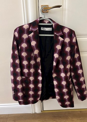 Bordo Desenli Kadın Midi Blazer Ceket - Görsel 7
