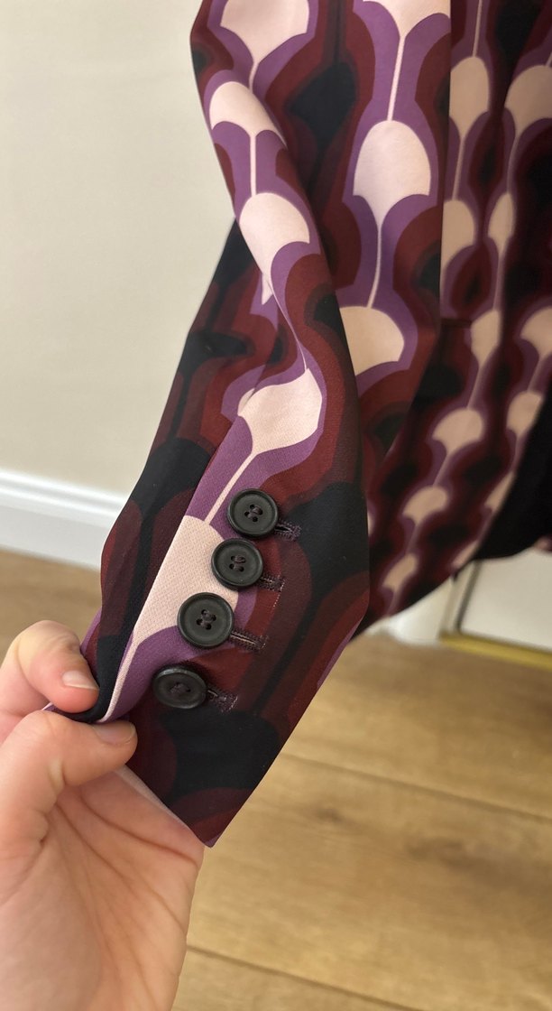 Bordo Desenli Kadın Midi Blazer Ceket - Görsel 5