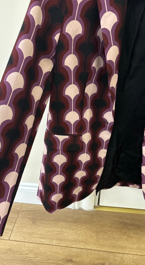 Bordo Desenli Kadın Midi Blazer Ceket - Görsel 4