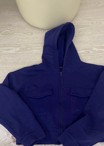 Kadın Kısa Lacivert Kapüşonlu Fermuarlı Ceket