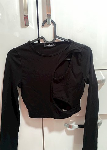 Siyah Uzun Kollu Crop Bluz