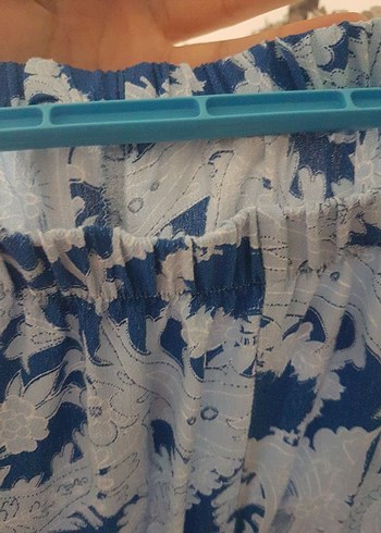 Mavi Desenli Bol Kesim Midi Pantolon - Görsel 4