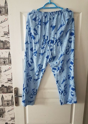 Mavi Desenli Bol Kesim Midi Pantolon - Görsel 2