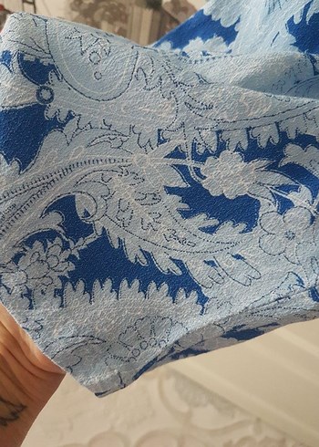 Mavi Desenli Bol Kesim Midi Pantolon - Görsel 3