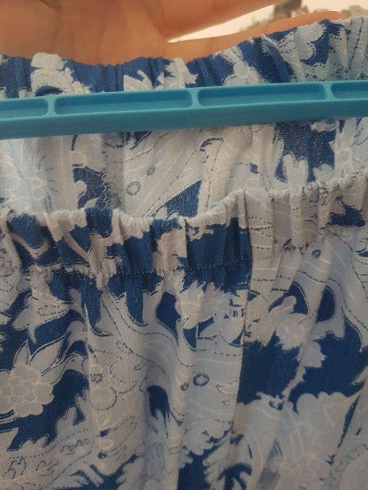 Mavi Desenli Bol Kesim Midi Pantolon - Görsel 4