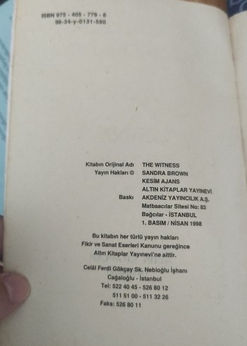  Beden Renk Sandra Brown - Şahidin Korkusu Roman