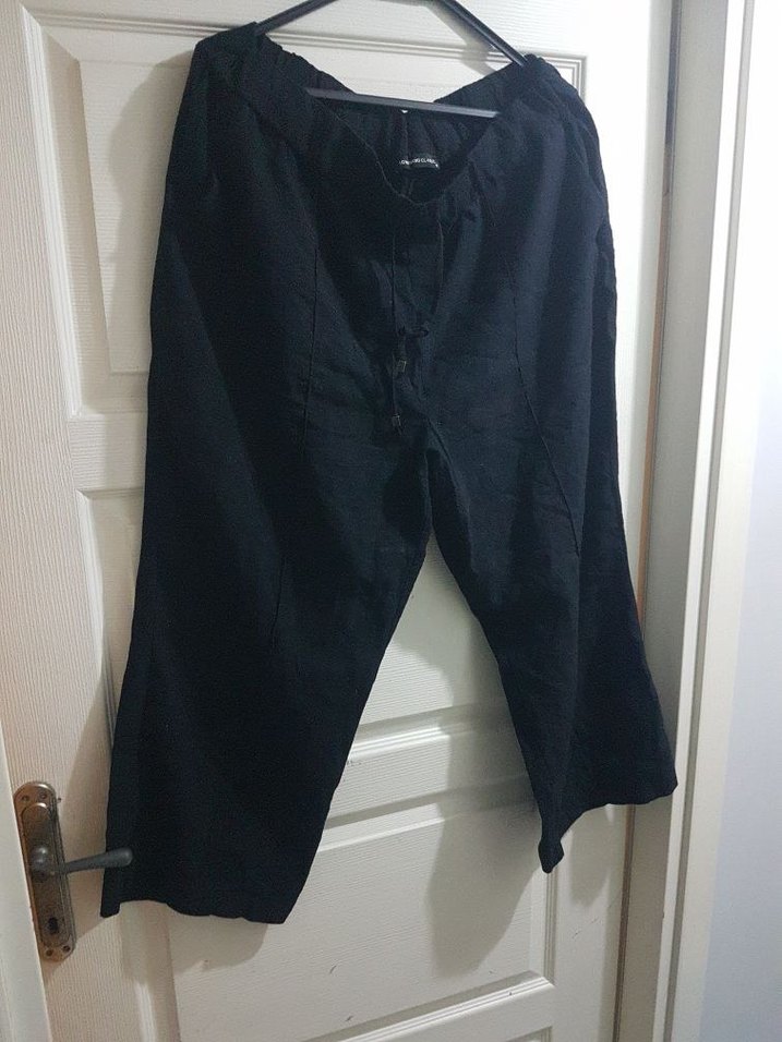 lcw  Siyah Keten Midi Bol Paça Pantolon - Görsel 2