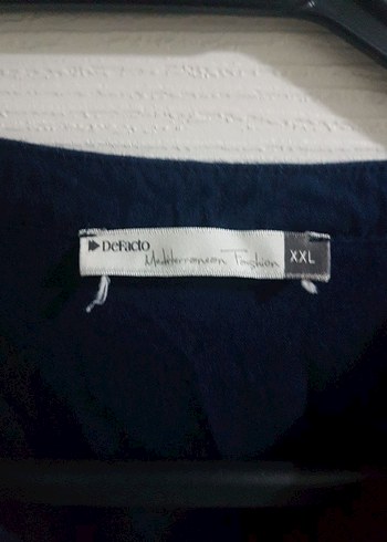 defacto xxl beden Düğmeli Lacivert Keten Uzun Elbise - Görsel 3