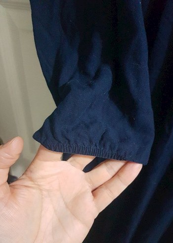 defacto xxl beden Düğmeli Lacivert Keten Uzun Elbise - Görsel 4