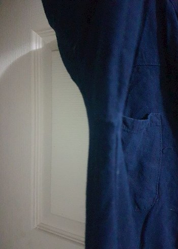 defacto xxl beden Düğmeli Lacivert Keten Uzun Elbise - Görsel 5