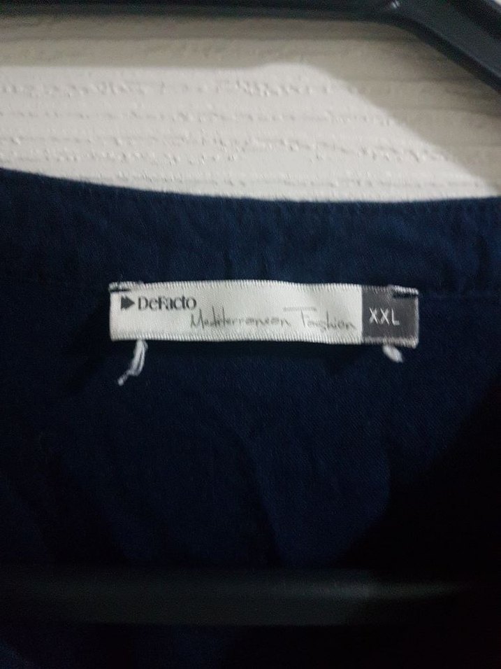 defacto xxl beden Düğmeli Lacivert Keten Uzun Elbise - Görsel 3