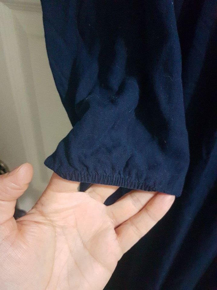 defacto xxl beden Düğmeli Lacivert Keten Uzun Elbise - Görsel 4