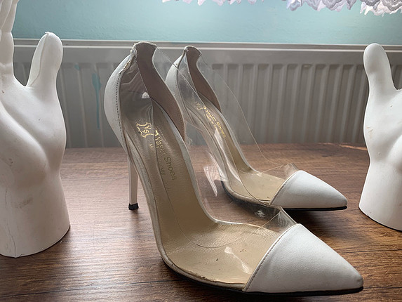 Krem şeffaf detaylı stiletto