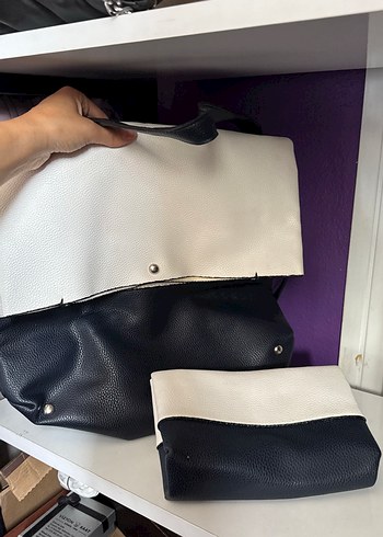 Gri Beyaz Minimalist Deri Kadın Çanta