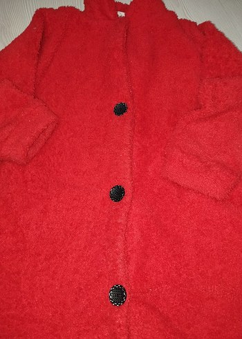 Düğmeli Kırmızı Midi çocuk Kaban - Görsel 3