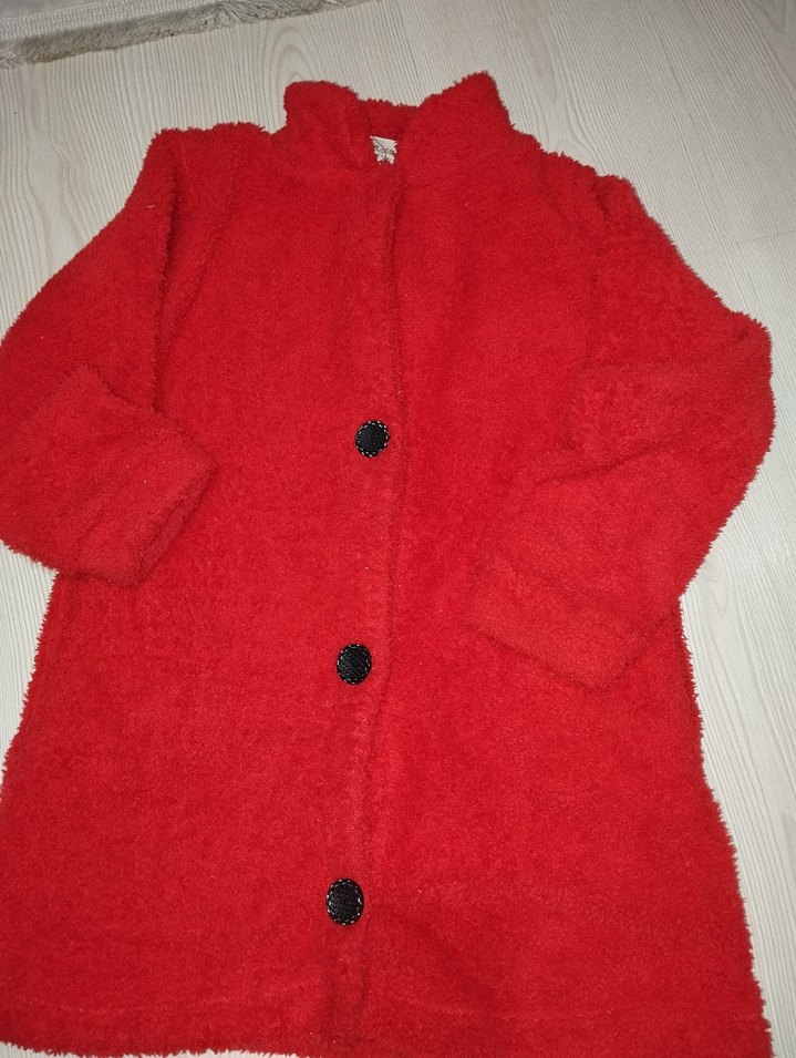 Düğmeli Kırmızı Midi çocuk Kaban - Görsel 2