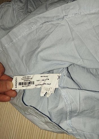 Nakışlı Mavi Kız Bluzu, Kısa Kollu, Gevşek Kesim - Görsel 8