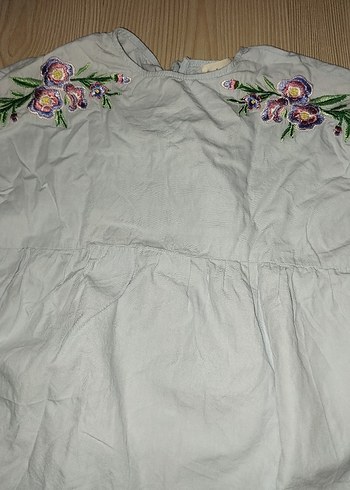 Nakışlı Mavi Kız Bluzu, Kısa Kollu, Gevşek Kesim - Görsel 4