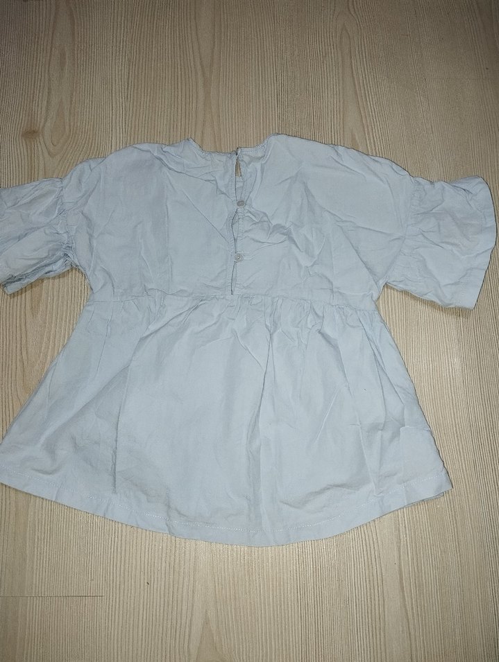 Nakışlı Mavi Kız Bluzu, Kısa Kollu, Gevşek Kesim - Görsel 5