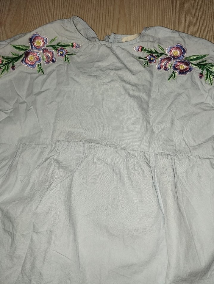 Nakışlı Mavi Kız Bluzu, Kısa Kollu, Gevşek Kesim - Görsel 4