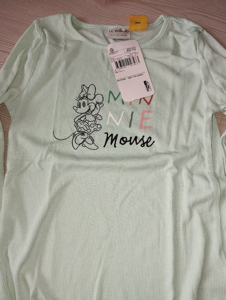 Kız Çocuk Mint Yeşili Uzun Kollu Tişört - Görsel 2