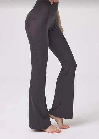 Gri Kadın Normal Boy İspanyol Paça Spor tayt - Görsel 3