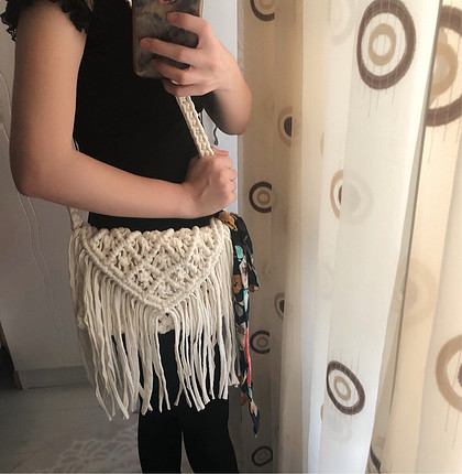 Tasarımcı Krem makrame çanta