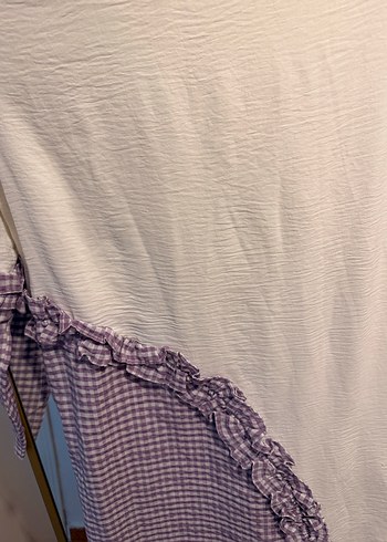 Fırfırlı Beyaz ve Lila Midi Keten Tunik - Görsel 3