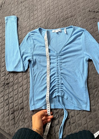 Mavi V Yaka Uzun Kollu Hamile Bluzu - Görsel 2