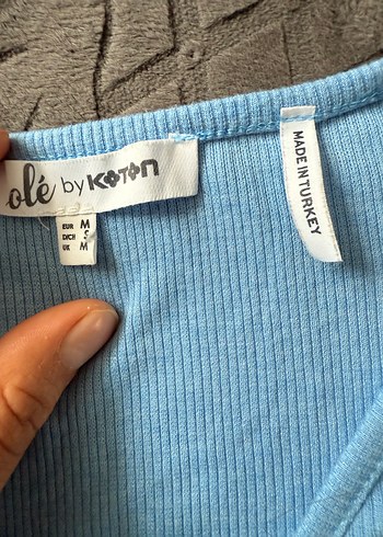 Mavi V Yaka Kadın Keten Bluz - Görsel 2