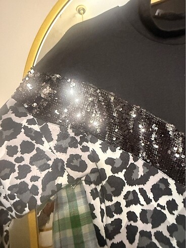 m Beden Leopar pullu tunik ve pantolon