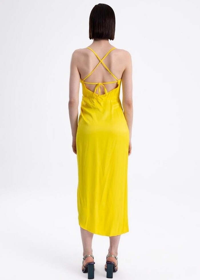 saten sarı elbise - Görsel 2