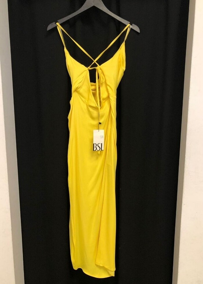 saten sarı elbise - Görsel 3