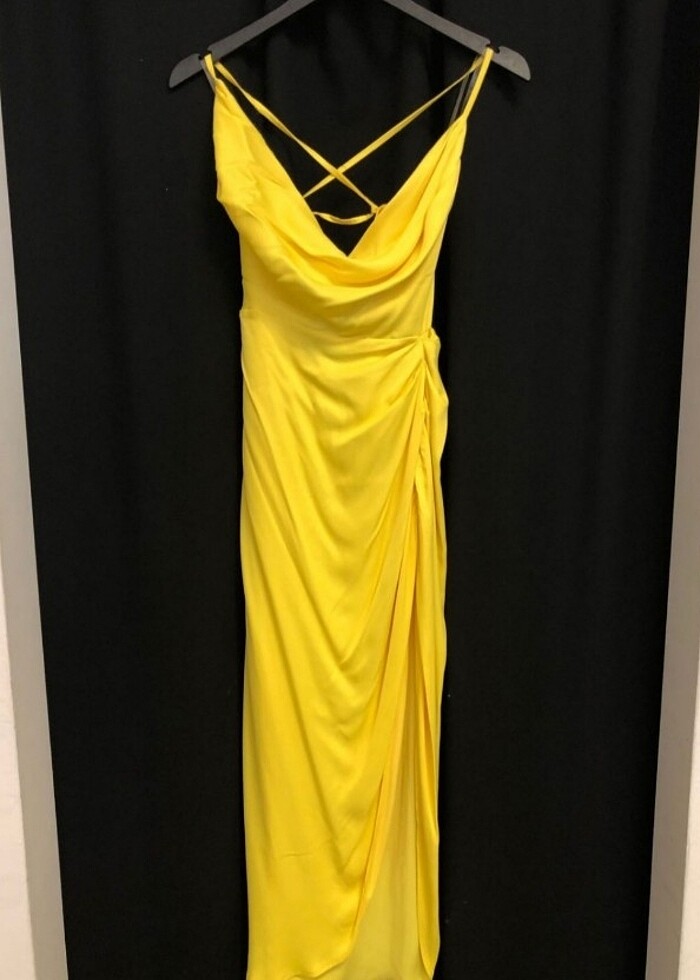 saten sarı elbise - Görsel 4