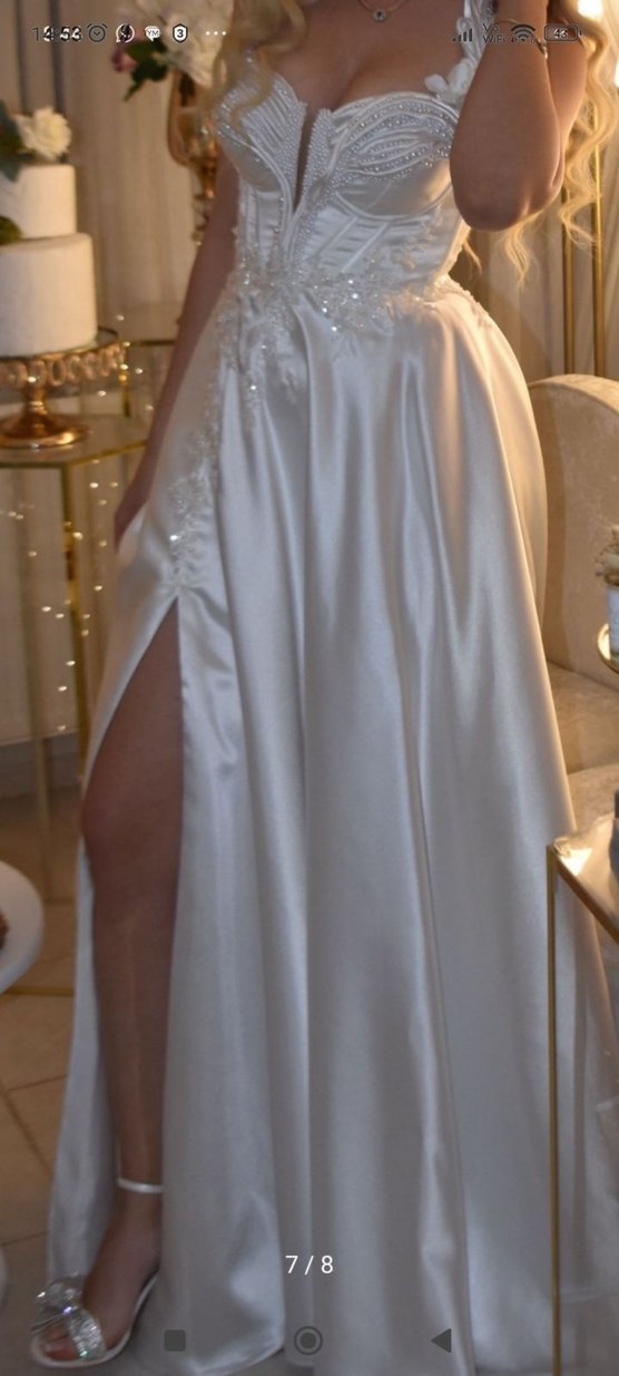 beyaz saten elbise - Görsel 5