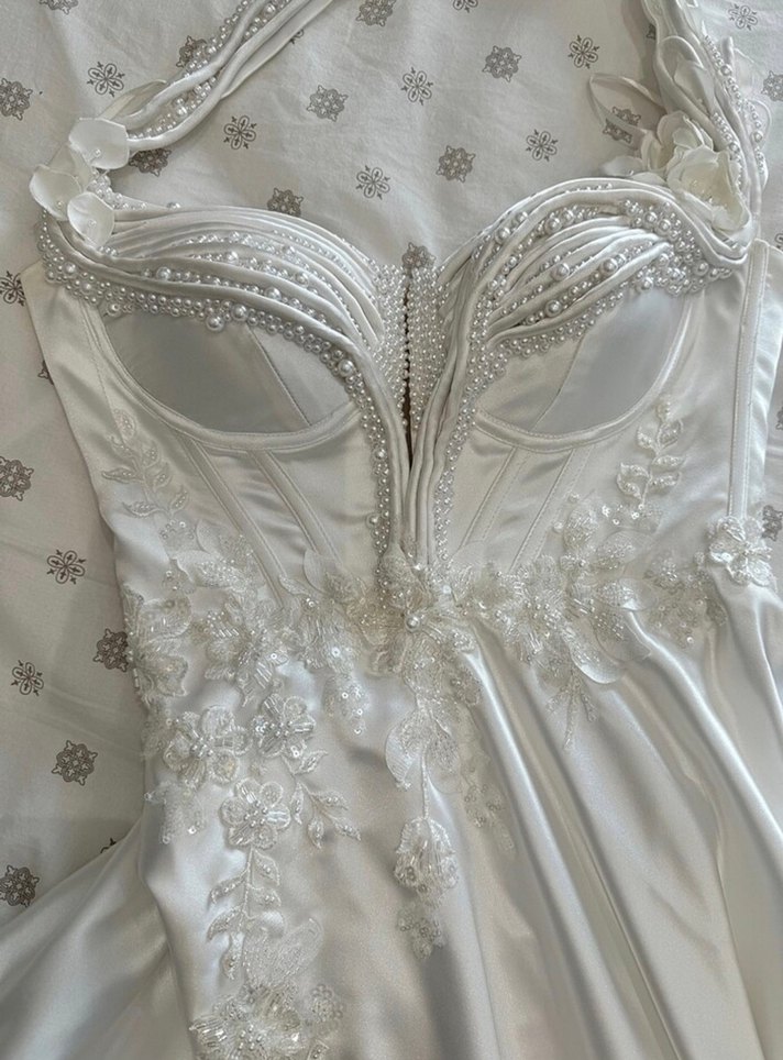 beyaz saten elbise - Görsel 4